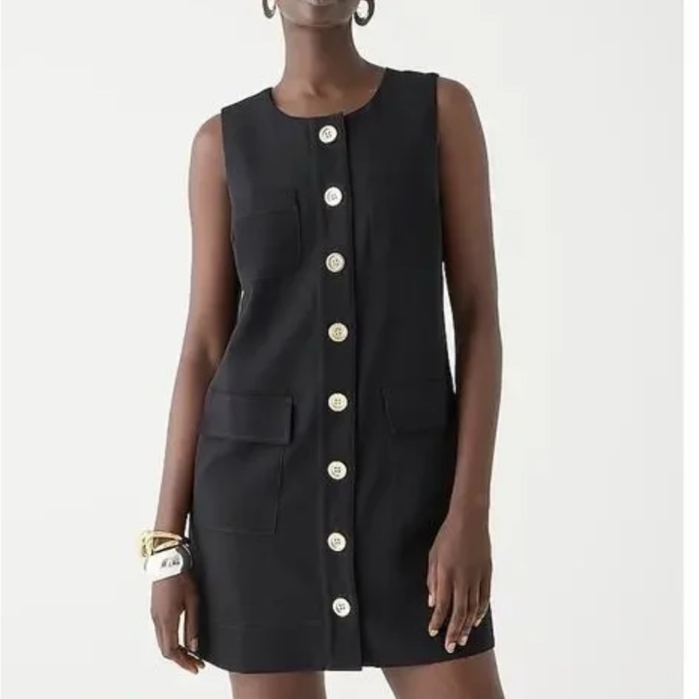 J. Crew Shift Dress Button Front Size Small Black Drapey Crepe Minimalist